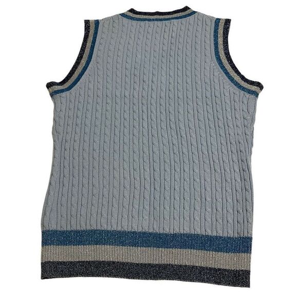 Brooks Brothers Cabled V Neck Sweater Vest with Sparkle Trim. Light Blue. XS. Pr - Picture 3 of 9